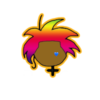 a rainbow haired girl with a heart on her head